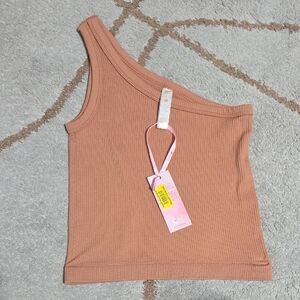 One-Shoulder Ribbed Tan Top